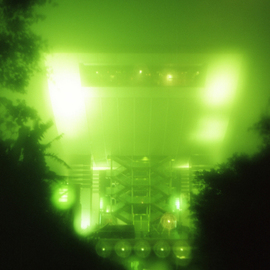 Andre Vesyelkin: 'glowing green', 1999 Color Photograph, Abstract Landscape. Artist Description: This one of the series of experimental photos taken in Hong Kong, using multiple filters and long exposure. The aim of these photos was to achieve dream- like, hazy feel of images, where familiar objects are barely recognizable. The images were taken on film and they are what ...