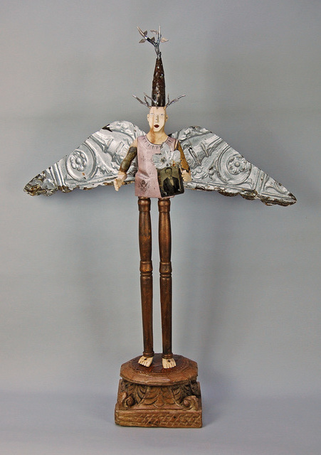 Elizabeth Frank  'All Souls Angel', created in 2020, Original Sculpture Wood.