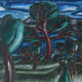 Vyacheslav Panichev: 'northern bay', 2015 Oil Painting, Landscape. Artist Description: landscape, forest, Bay, sea, lake, summer, wind, breeze, expressionism, grove, wood, copse, coppice...