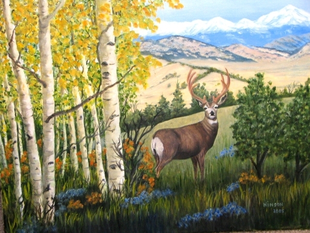 Artist Ellen E Hinson. 'Deer Amid The Aspens' Artwork Image, Created in 2006, Original Watercolor. #art #artist