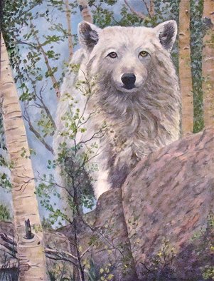Ellen E Hinson: 'Watching You', 2015 Oil Painting, Wildlife.  Wolf, Wildlife, Oil, Colorado Wolf, White Wolf ...
