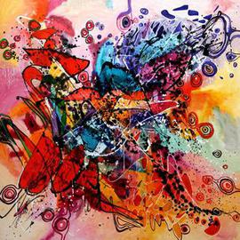 Elena Bissinger: 'Fluturi la fluturi', 2014 Oil Painting, Impressionism. Artist Description:          oil / canvas size 100cmx100cm signed  E. Bissinger 2014         ...