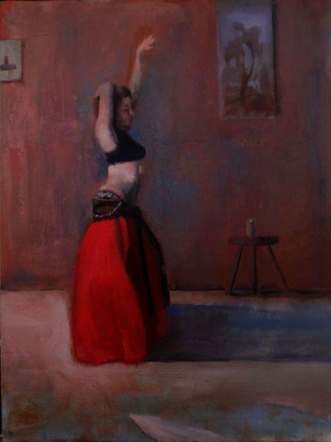 Artist Gregory Elsten. 'Dancer In Red' Artwork Image, Created in 2012, Original Drawing Charcoal. #art #artist
