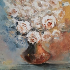 Emilia Milcheva: 'honesty', 2021 Oil Painting, Floral. Artist Description: The roses season came early this year and came with the passion of a virgin. Rose bushes prepared their blooms slowly and shyly, knowing that their fashion show was long expected and there is a love story just behind the curtains. What a magnificent color palette they revealed  ...
