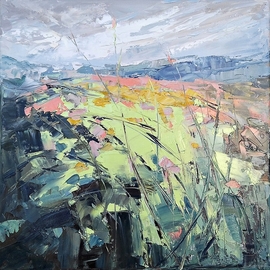 Emilia Milcheva: 'moody spring', 2022 Oil Painting, Landscape. Artist Description: This painting is part of my field series. My freedom- loving personality was always been drawn by the fields. I love the feeling of endless, freedom and reverie that the fields evoke in me. I love painting them. While painting I feel the gentle wind playing all around ...