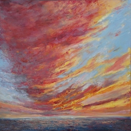 Emilia Milcheva: 'passionately', 2019 Oil Painting, Landscape. Artist Description: The sky has always intrigued me with its constantly changing scenes, colors and moods. I love clouds and I consider them alive and breathing. I see them free and powerful. I imagine them being in- love, mad, joyful, or just relaxing. I feel them talking with the ground, ...