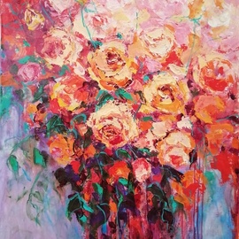 Emilia Milcheva: 'splendid garden', 2021 Acrylic Painting, Floral. Artist Description: I love roses so much. So much that I find in this love also the deepest passion for all things that touches my soul. I usually paint them with a palette knife and in one breath making the viewers see and feel their own passion for life and ...
