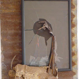 Emilio Merlina: 'breaking the black window', 2003 Mixed Media Sculpture, Inspirational. Artist Description: canvas glass rusty iron sculpture...