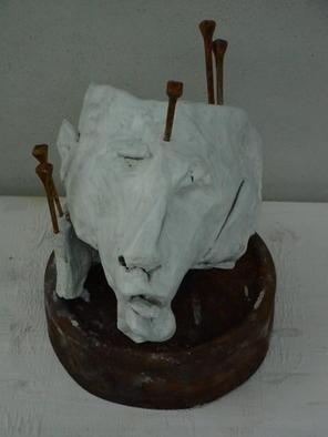 Emilio Merlina: 'headache', 2004 Mixed Media Sculpture, Inspirational. rusty iron and terracotta sculpture...