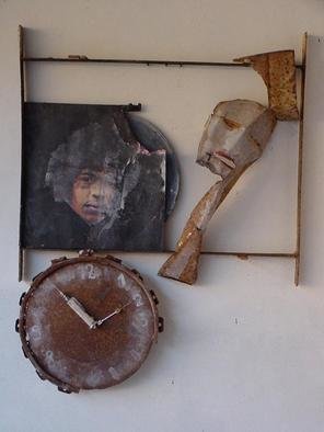 Emilio Merlina: 'looking back for a while', 2005 Mixed Media Sculpture, Inspirational. rusty iron , acrylic on a Jimi Hendrix lp record. ...