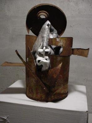 Emilio Merlina: 'opening my brain', 2003 Mixed Media Sculpture, Inspirational. rusty iron and terracotta sculpture...