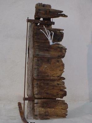 Emilio Merlina: 'still knocking on your window', 2004 Mixed Media Sculpture, Inspirational. rusty iron , white acrylic on rusty iron and an old wood window piece. ...