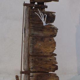 Emilio Merlina: 'still knocking on your window', 2004 Mixed Media Sculpture, Inspirational. Artist Description: rusty iron , white acrylic on rusty iron and an old wood window piece. ...