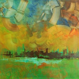Emilio Merlina: 'sunset city', 2016 Oil Painting, Fantasy. Artist Description:  on canvas                   ...