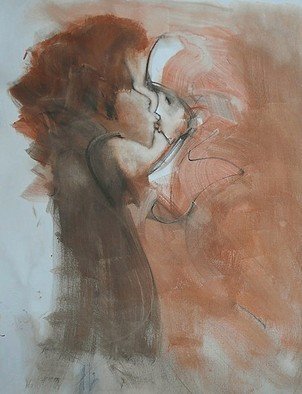 Emilio Merlina: 'the first kiss', 2017 Charcoal Drawing, Fantasy. canvas...