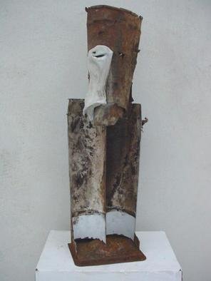 Emilio Merlina: 'the king is wondering', 2004 Mixed Media Sculpture, Inspirational. rusty iron , terracotta and old stove tubes...