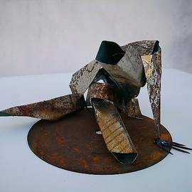 Emilio Merlina: 'the moon guardian 06', 2006 Mixed Media Sculpture, Inspirational. Artist Description:  aluminium and rusty iron ...