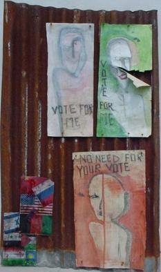 Emilio Merlina: 'the strange soul electoral poster', 2004 Mixed Media Sculpture, Inspirational. acrylic on paper and collage on rusty iron plate...