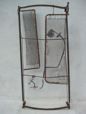 Emilio Merlina: 'too tired confessor in the confessional', 2003 Mixed Media Sculpture, Inspirational. rusty iron sculpture...