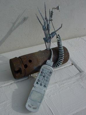 Emilio Merlina: 'we apologize but no line in hell momentarily', 2005 Mixed Media Sculpture, Inspirational. rusty iron , acrylic and an old mobile . ...