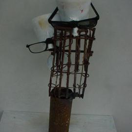 Emilio Merlina: 'we are watching you', 2004 Mixed Media Sculpture, Inspirational. Artist Description: rusty iron, old metallic teapots , old glasses and acrylic sculpture...