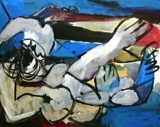 Engelina Zandstra: 'composition 105', 2003 Acrylic Painting, Nudes. reclining figure, women, expressionism, abstract, blue, white, black, beige...