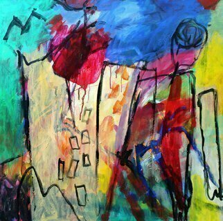Engelina Zandstra: 'composition 1432', 2011 Acrylic Painting, Cityscape. landscape, composition, abstract, painting, canvas, modern, original, lyrical, figurative, expressionistic, colorful, acrylic, surrealistic, people...