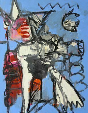 Engelina Zandstra: 'composition 4700', 2017 Acrylic Painting, Surrealism. figure, people, landscape, surrealistic, standing, blue, white, red, expressionistic...