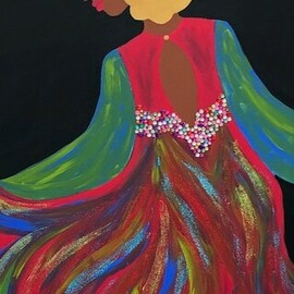 Adrienne Lewis: 'glitter and rhinestone', 2020 Acrylic Painting, Beauty. Artist Description: This golden haired beauty is free and her dress flows with glam and glitter.  With rhinestone texture, she is fashion and color all in one. ...