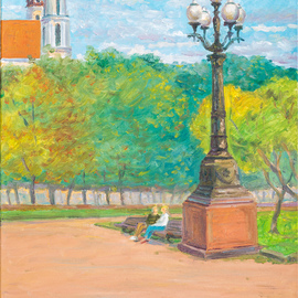 Enkhbaatar Tudev: 'Luksio square', 2012 Oil Painting, Landscape. Artist Description:                               painting from art projectPAINTING TOUR AROUND THE WORLD- LITHUANIA                              ...