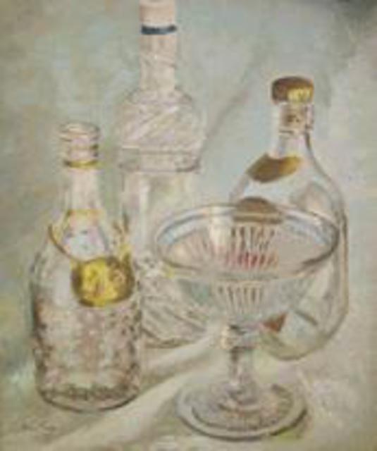 Artist Maria Teresa Fernandes. 'Bottles And Bowl' Artwork Image, Created in 1969, Original Drawing Pencil. #art #artist