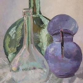 Maria Teresa Fernandes: 'Grades of glass', 1968 Oil Painting, Optical. Artist Description: usually artists do not place a bottle in front of another one because it is muchmore difficult to paint...