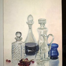 Maria Teresa Fernandes: 'Grapes and blues', 1981 Oil Painting, Food. Artist Description:  different glasses are a good working fortnight ( 3 small grazes )...