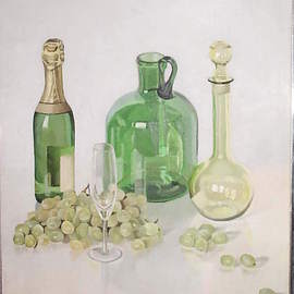 Maria Teresa Fernandes: 'Mb Design Collection', 1982 Oil Painting, Romance. Artist Description:  everything clear  on a white basis represents a very difficult attainment besides transparent bottles ( this painting won Gold Medal at Embu and Great Bronze Medal at Aiap ) ...