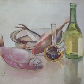 Maria Teresa Fernandes: 'Mb Office Design Collection', 1981 Oil Painting, Food. Artist Description: reflections and refractions in the same painting means lots of work...