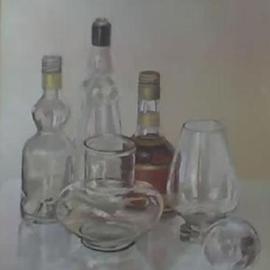 Maria Teresa Fernandes: 'Rettondini Collection', 1978 Oil Painting, Western. Artist Description: in order to suffer more the artist depicts glass behind glass...