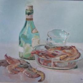 Maria Teresa Fernandes: 'Von Oertzen Collection', 1970 Oil Painting, Fish. Artist Description: sea food and a good wine- motives for a painter...