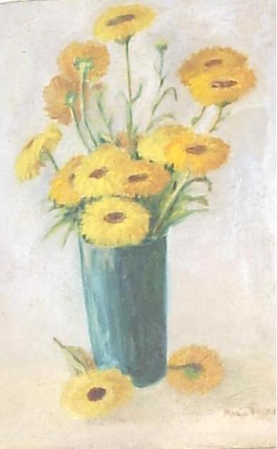 Maria Teresa Fernandes  'Yellow Flowers', created in 1967, Original Drawing Pencil.