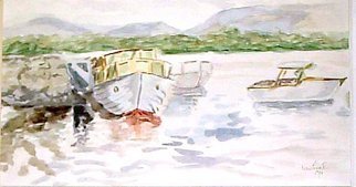 Maria Teresa Fernandes: 'boats and boats', 1970 Watercolor, Sports. waiting for adventures in a calm channel. just doing reflections. . . ...
