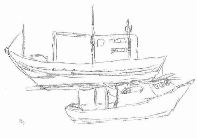 Maria Teresa Fernandes  'Boats By Ebf', created in 2005, Original Drawing Pencil.