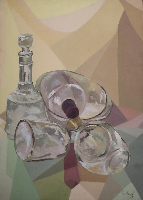 Maria Teresa Fernandes  'Bottles And Cubism', created in 1974, Original Drawing Pencil.
