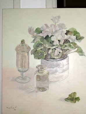 Maria Teresa Fernandes: 'flower and glass kilo', 1995 Oil Painting, Science.  solid glass weighs every detail and light ...