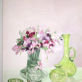 Maria Teresa Fernandes: 'flowers and greens', 1981 Oil Painting, Life. Artist Description:  rounds are a challenge on a clear background ...