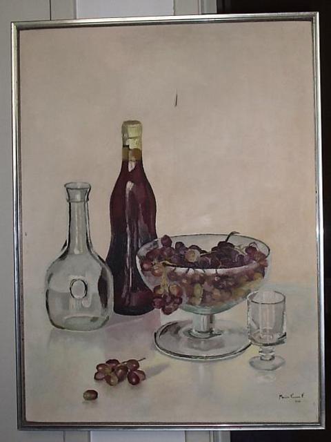 Artist Maria Teresa Fernandes. 'Grapes And Red Wine' Artwork Image, Created in 1980, Original Drawing Pencil. #art #artist