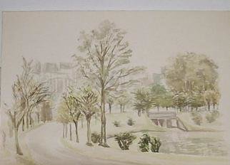 Maria Teresa Fernandes: 'ibirapuera park', 1973 Watercolor, Automotive. a lane in a calm scenery  ( not signed but authentic  ) ...