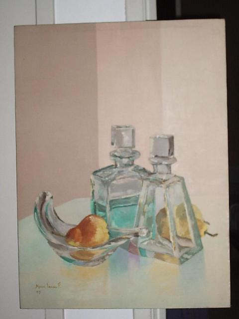 Artist Maria Teresa Fernandes. 'Pear With Glass' Artwork Image, Created in 1975, Original Drawing Pencil. #art #artist