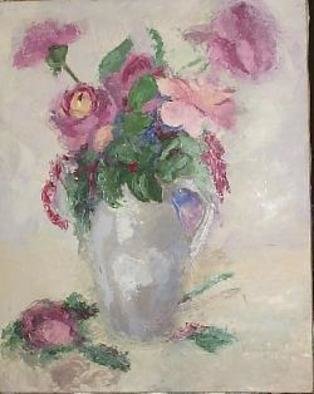 Maria Teresa Fernandes: 'purple flowers', 1971 Oil Painting, Floral. petals have to show dimensions...