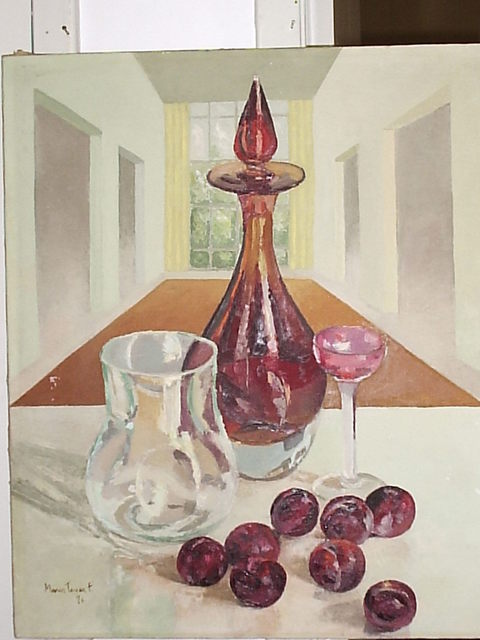 Maria Teresa Fernandes  'Red  Prunes', created in 1974, Original Drawing Pencil.