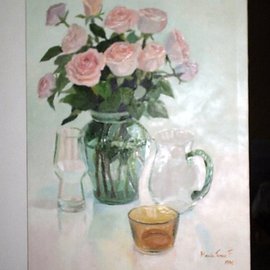 Maria Teresa Fernandes: 'roses and yellow bowl', 1996 Oil Painting, Floral. Artist Description:  every rose petal has its particular shades.  Painting is not rubber stamp ...