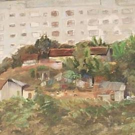 Maria Teresa Fernandes: 'vanished paulistana slum', 1968 Oil Painting, Fantasy. Artist Description: last scenes of a transient metropolitan life...